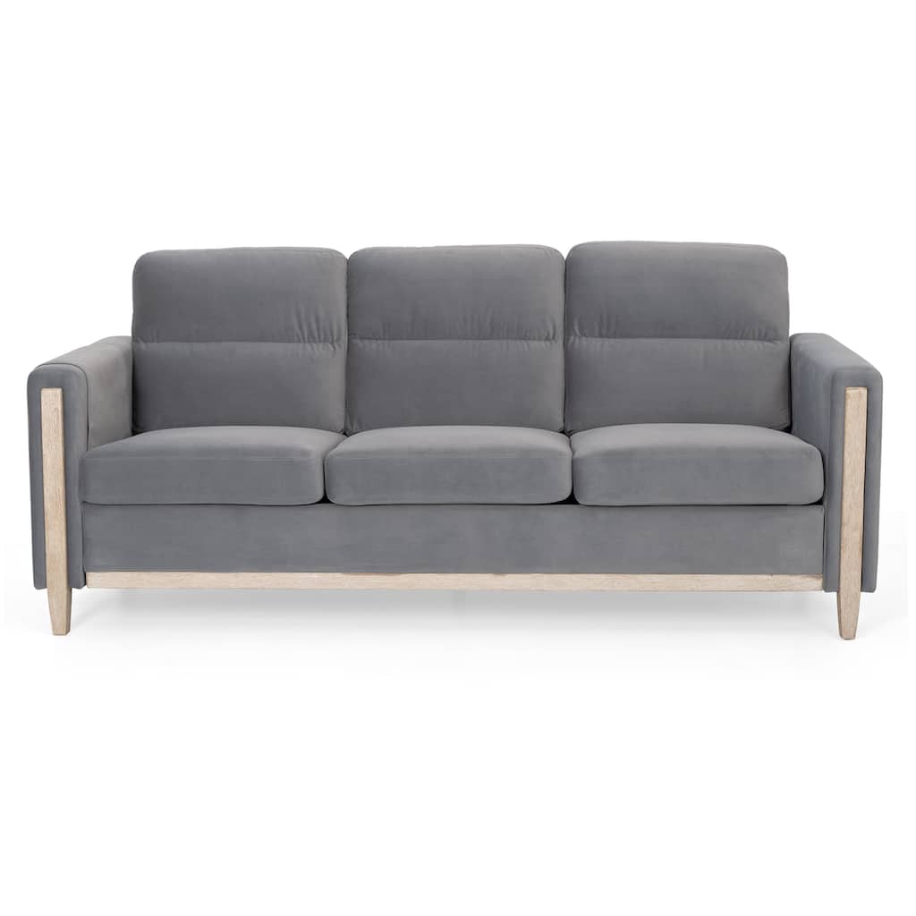 Modern Upholstered Sofa With Side Pocket Solid Wood Frame 3-Seater Sofa For Living Room Bedroom