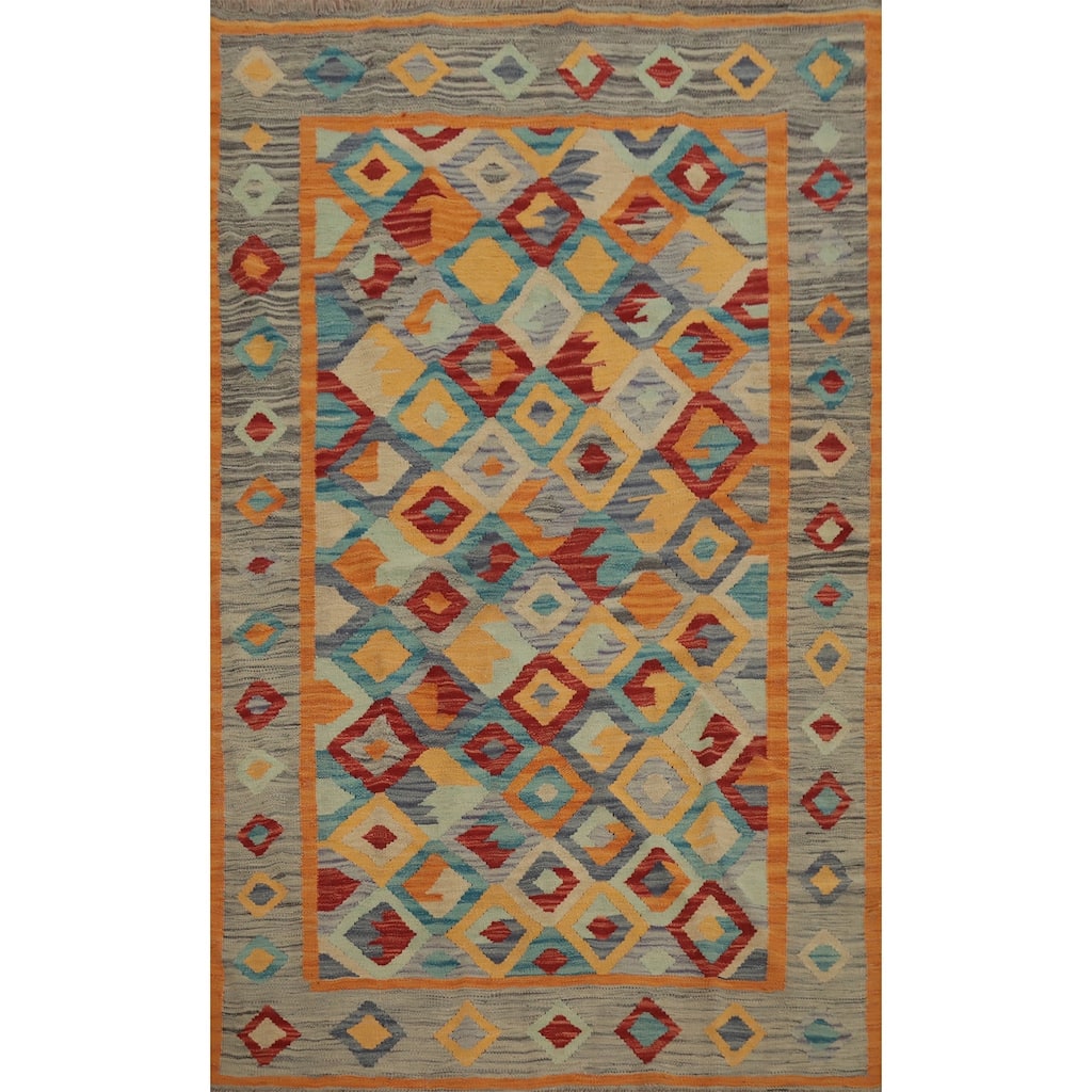 Hand Woven Oriental 100% Wool Carpet Southwestern Tribal Multi-Colored Kilim Area Rug - 6' 0'' X 4' 0''