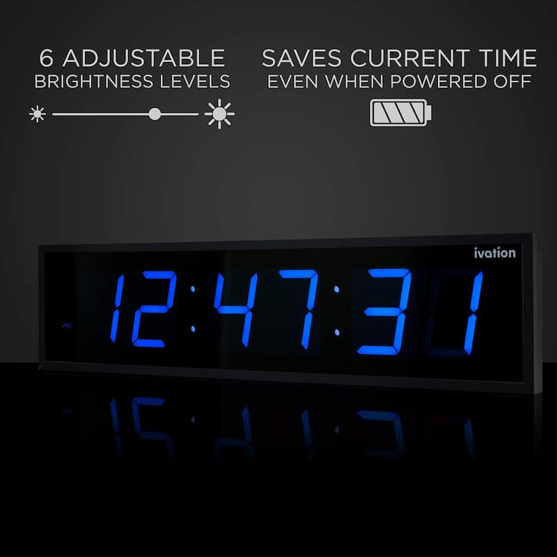Ivation Large Digital Clock, Led Wall Clock with Stopwatch, Alarms, Timer & Remote, White