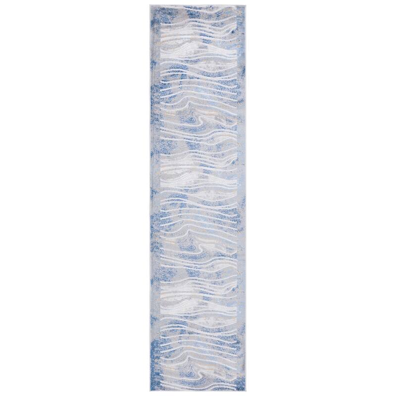 SAFAVIEH Palma Cosette Modern Abstract Rug - 2'2" x 9' Runner - Beige/Blue