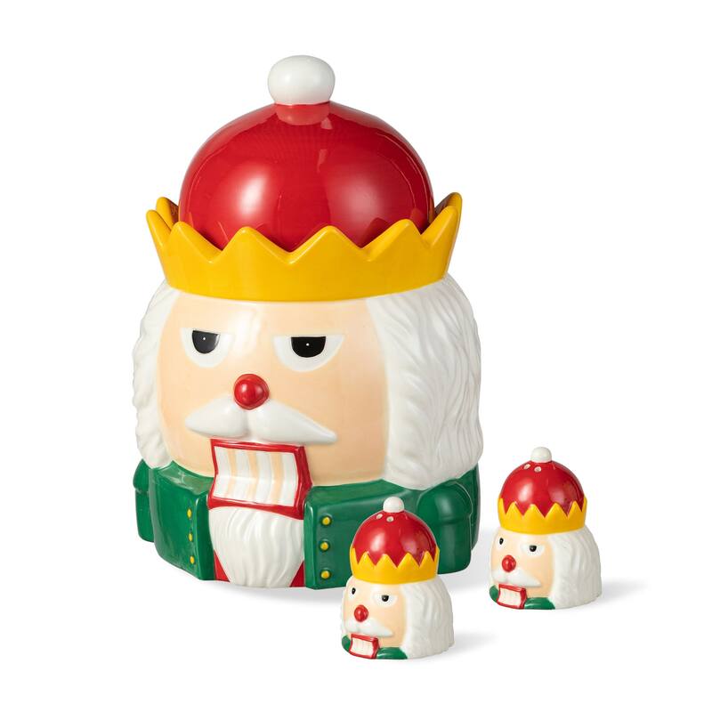 Glitzhome 3 Piece Dolomite Christmas Nutcracker or Tree Cookie Jar Set