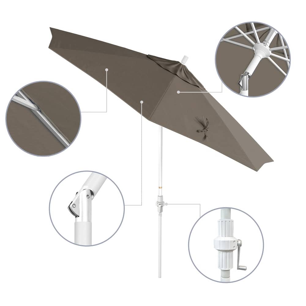 California Umbrella 9' Rd Golden State Series Patio Umbrella White Aluminum Frame Crank Lift Collar Tilt Sunbrella
