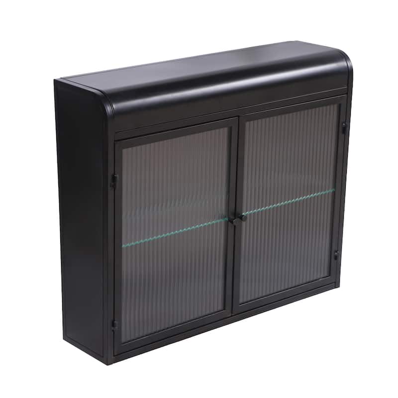 2-Door Wall-Mounted Metal Storage Cabinet with Tempered Glass Doors & Shelves for Bathroom