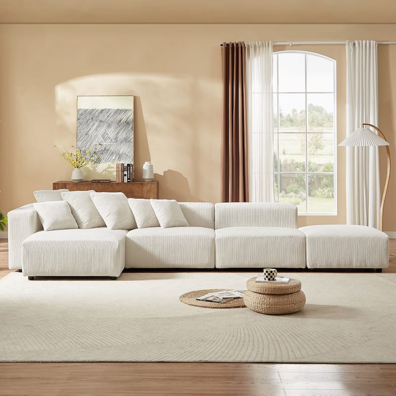 L-Shaped Corduroy Sectional Modular Sofa