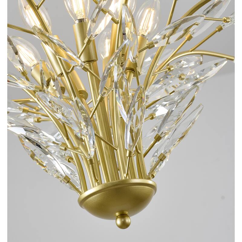 7-Light Gold Branch Chandelier With Clear Crystal Accents
