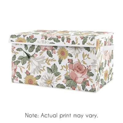 Vintage Floral Boho Collection Girl Kids Fabric Toy Bin Storage - Blush Pink, Yellow and Green Shabby Chic Rose Flower Farmhouse