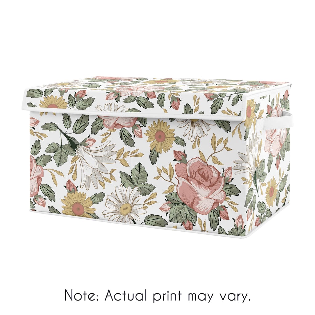Vintage Floral Boho Collection Girl Kids Fabric Toy Bin Storage - Blush Pink, Yellow and Green Shabby Chic Rose Flower Farmhouse