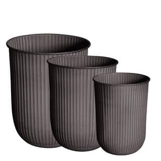 Stripe Glazed Planter Pots - 19.5" - Brown - Set of 3