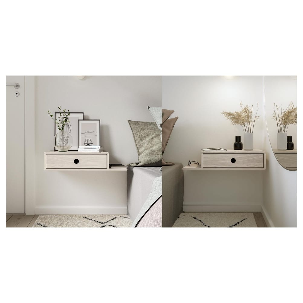 Set of 2 Floating Nightstands with Drawers, Shelf on the Right / Left
