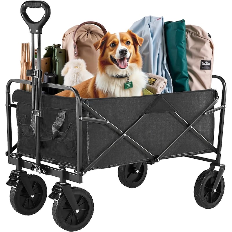 Outdoor Large Capacity Collapsible Foldable Wagon Cart Garden Cart with All-Terrain Wheels-35IN - 20.5"D x 33.3"W x 38.9"H