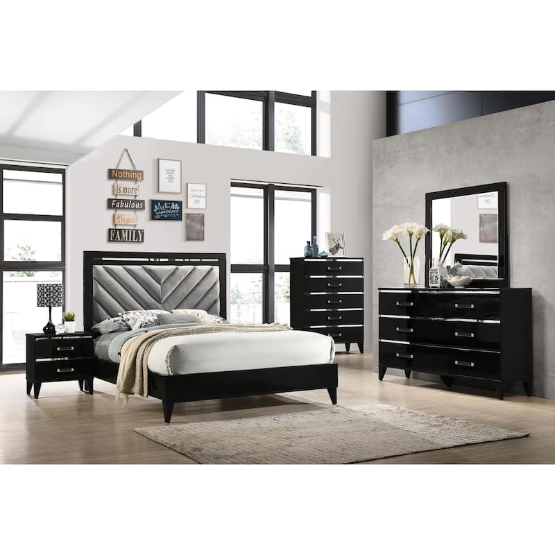 Contemporary Style Gray Fabric & Black Finish Queen Bed - Channel ...