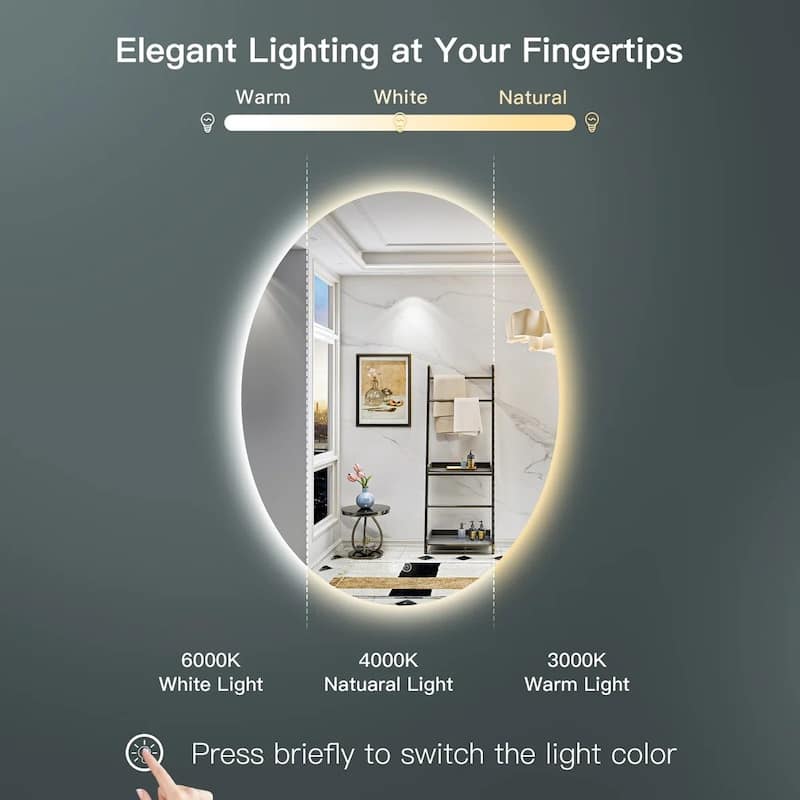 Oval Super Bright LED Lighted Anti-fog Wall Bathroom Vanity Mirror, ETL Certified, 3-Year Warranty