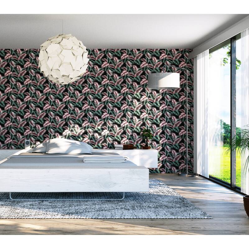 Twilight Tropic Black and Green Wallpaper - 20.8 in. W x 33ft L - Double Roll