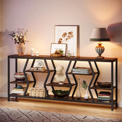 70.9 Inches Extra Long Sofa Console Table, Rustic Behind Couch Table Accent Tables with 4 Tier Wood Storage Shelves