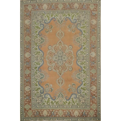Hand Knotted Oriental 100% Wool Carpet Traditional Floral Oranges & Rust Tabriz Area Rug - 11' 5'' X 7' 11''