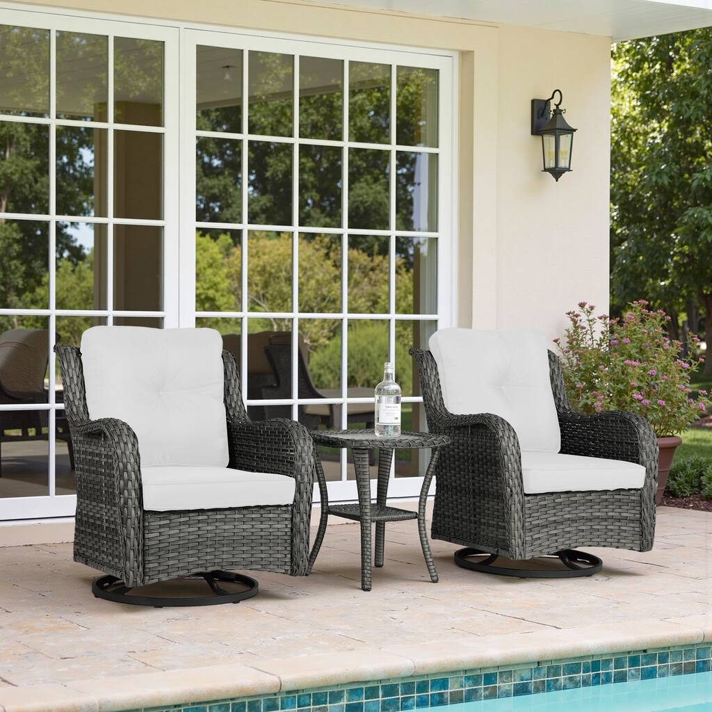 3 Pieces Patio Bistro Set Outdoor Swivel Rocking Chair with Side Table