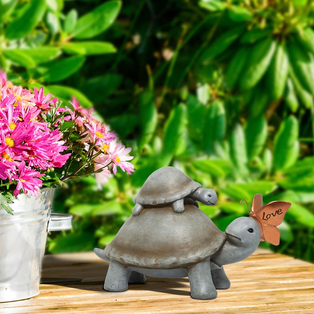 Alpine Corporation 14"L Mother and Baby Turtles with "Love" Butterfly Indoor/Outdoor Decorative Garden Statue