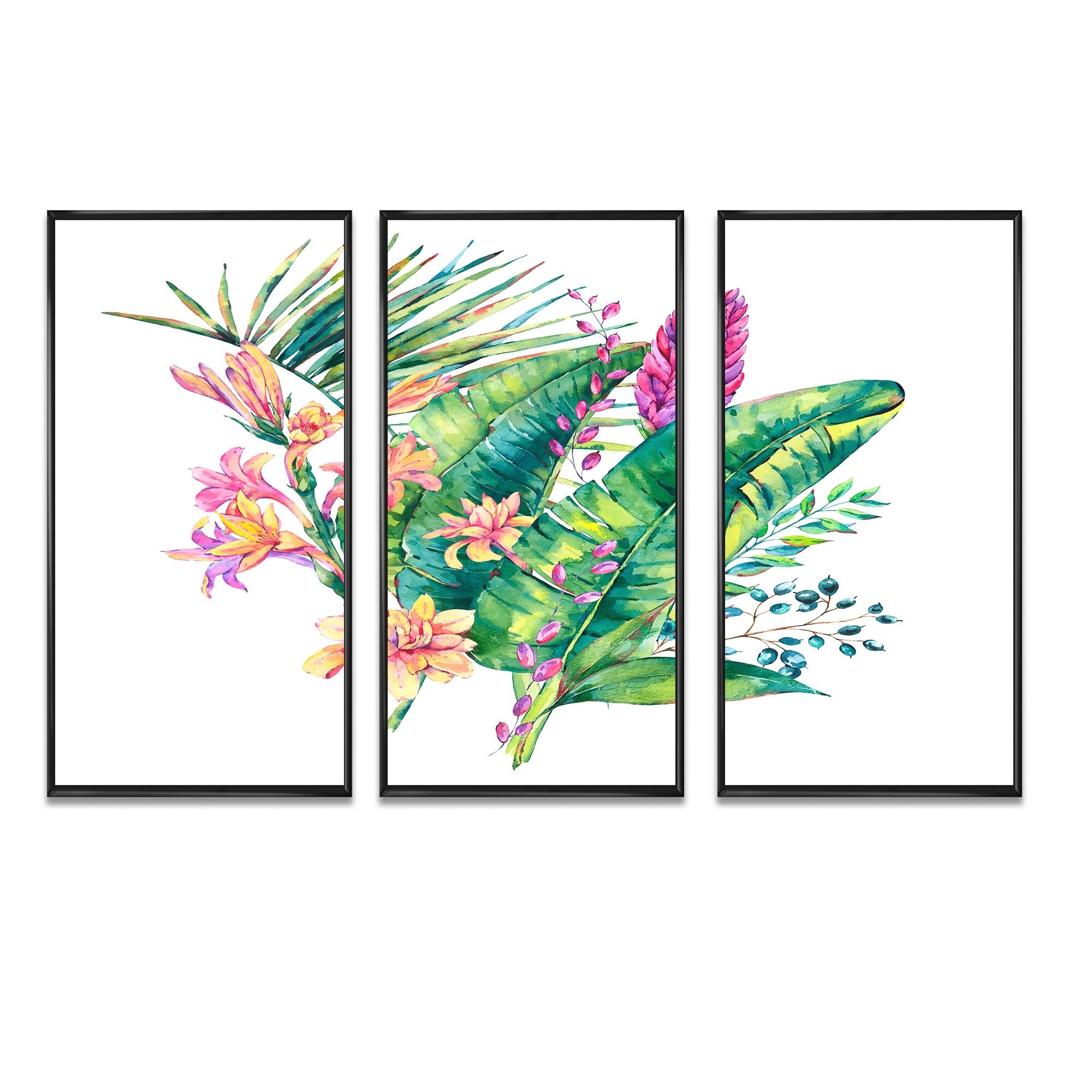 Designart "Vintage Blooming Orchid Flowers" Tropical Framed Art Set of