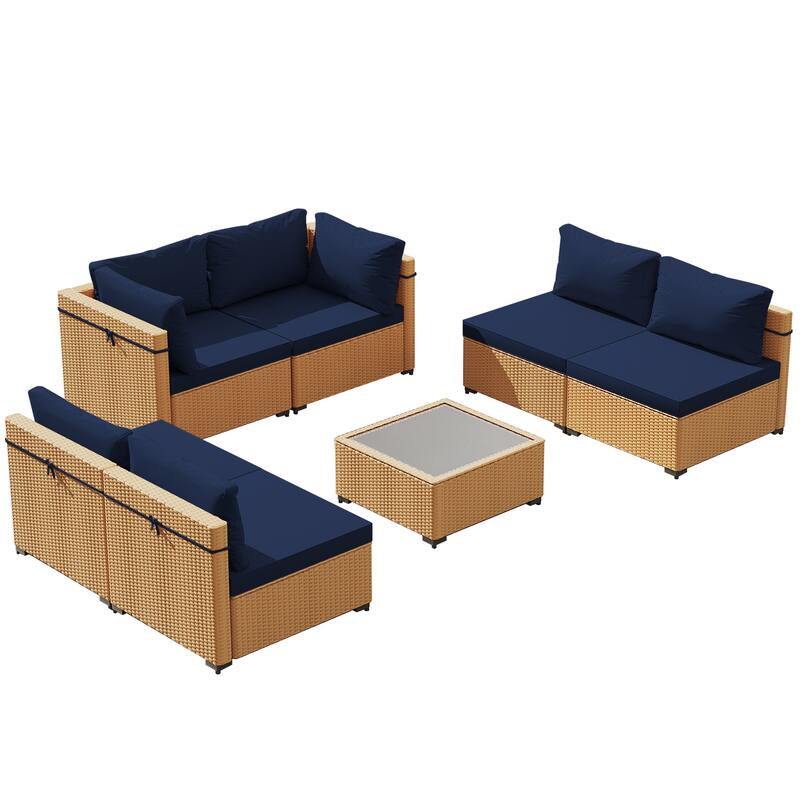 UPHA 7-Piece Rattan Patio Sofa Conversation Set with Cushions