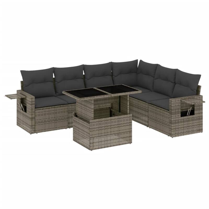 vidaXL Patio Sofa Set with Cushions Outdoor Furniture 7 Piece Poly Rattan - 21.7 x 39.4 x 28.7