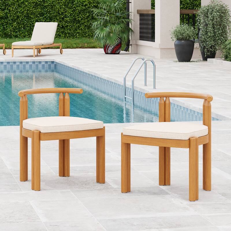 Christopher Knight Home - Joel Patio Acacia Wood Armless Dining Chair with Beige Cushion（Set of 2 ）