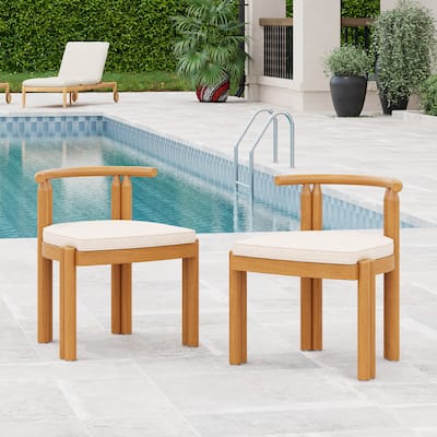 Christopher Knight Home - Joel Patio Acacia Wood Armless Dining Chair with Beige Cushion（Set of 2 ）
