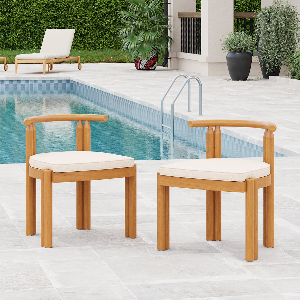 Roomfitters Cove Outdoor Acacia Wood Dining Chairs with Cushions, Teak Finish and Beige Set of 2