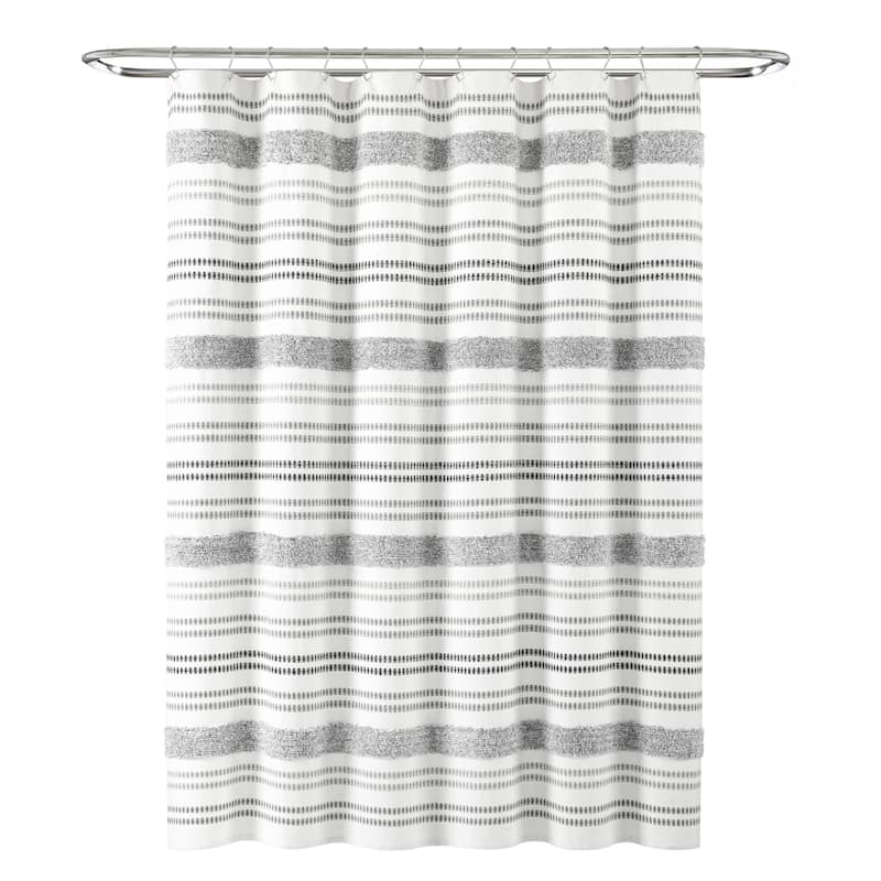 Lush Decor Modern Tufted Stripe Woven Yarn Dyed Eco-Friendly Recycled Cotton Shower Curtain Single