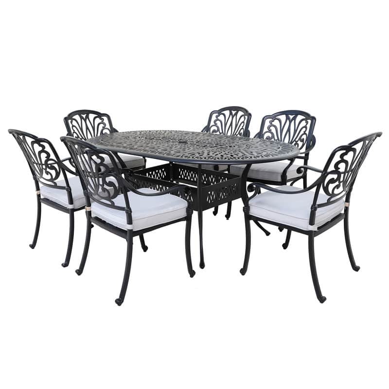 Manasquan 7-piece Gunmetal Aluminum Oval Dining Set by Havenside Home