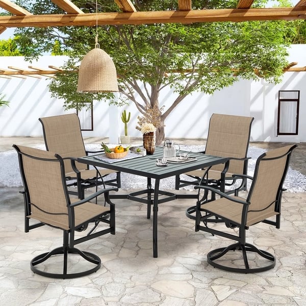cheap patio furniture sets with umbrella MFSTUDIO Table and Chairs Set of 4, Swivel Mesh Chairs, Blue coated metal frame and quick MAISON ARTS 8 Pieces Patio
