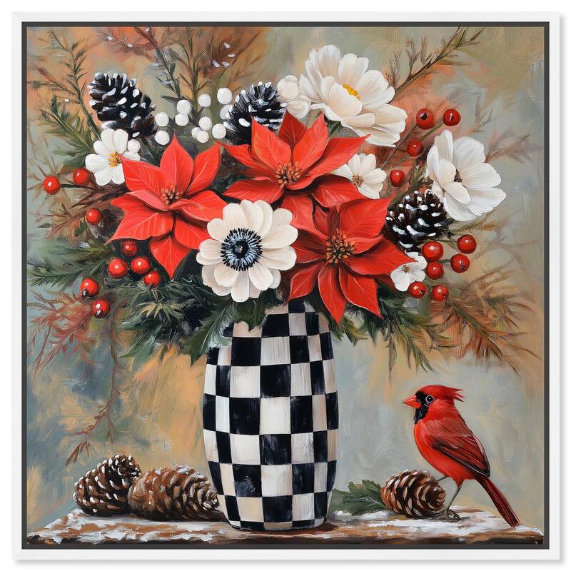 Checkerboard Vase Blooms II Canvas by Art Remedy - White - 24" x 24"