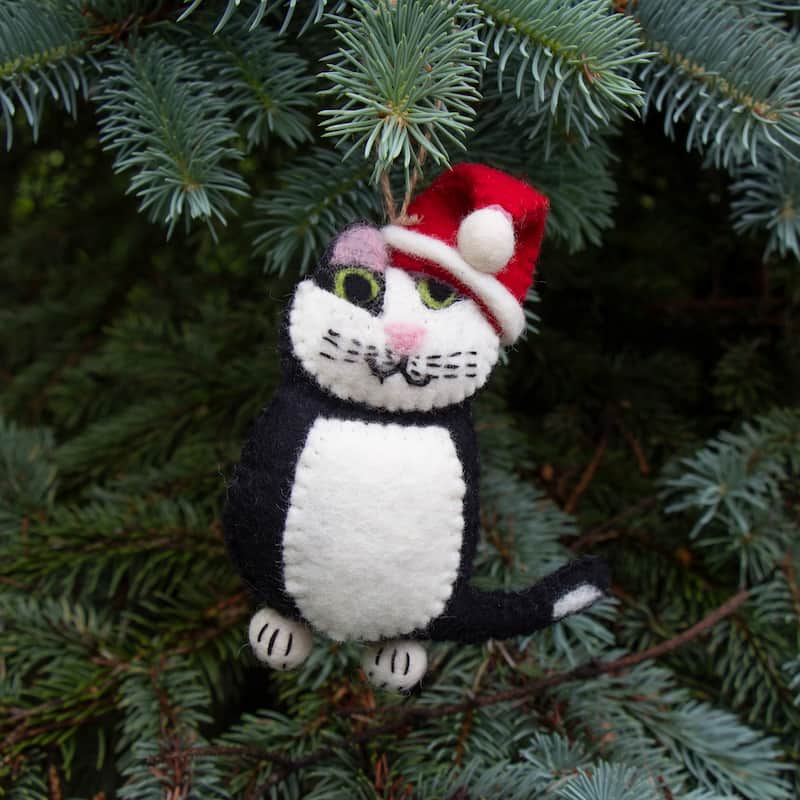 Handmade Felt Kitty Cat Collection of 4 Santa Cat Ornaments