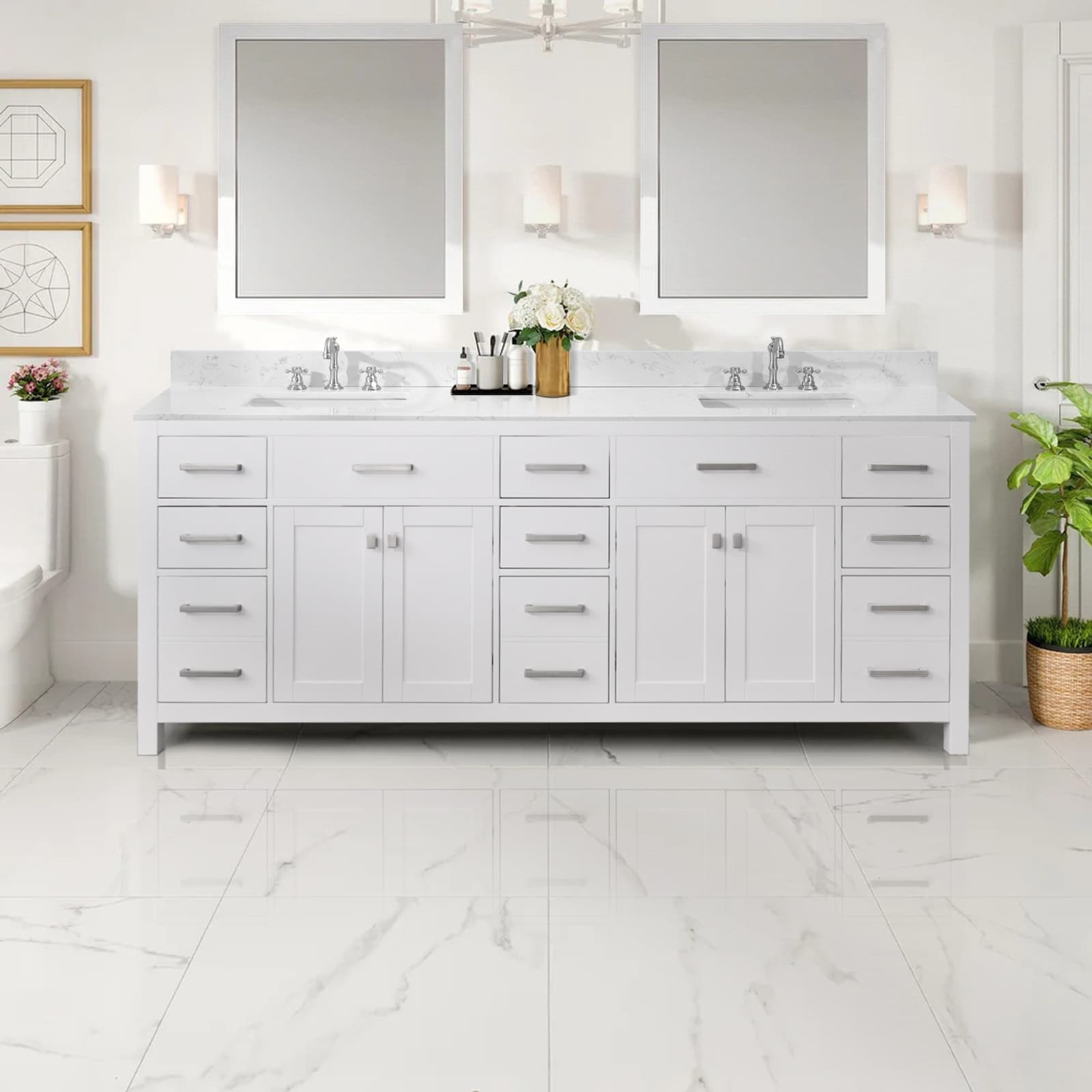 PROOX Freestanding Bathroom Vanity Engineer Stone with Ceramic Rectangular Sink