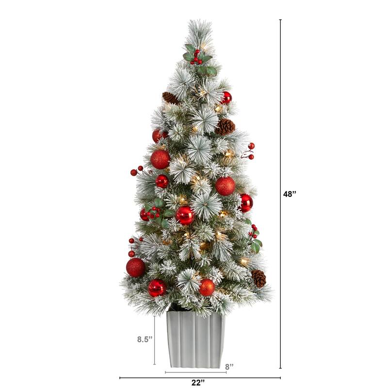 4Ft Pre-Lit Christmas Tree with Ornaments & Planter - Holiday Decor - Red - 48