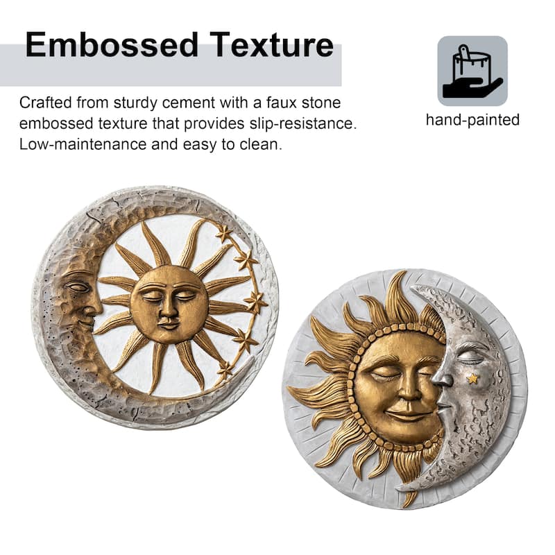 Glitzhome 2-Piece Sun & Moon Cement Stepping Stones Garden Decor - 10 in