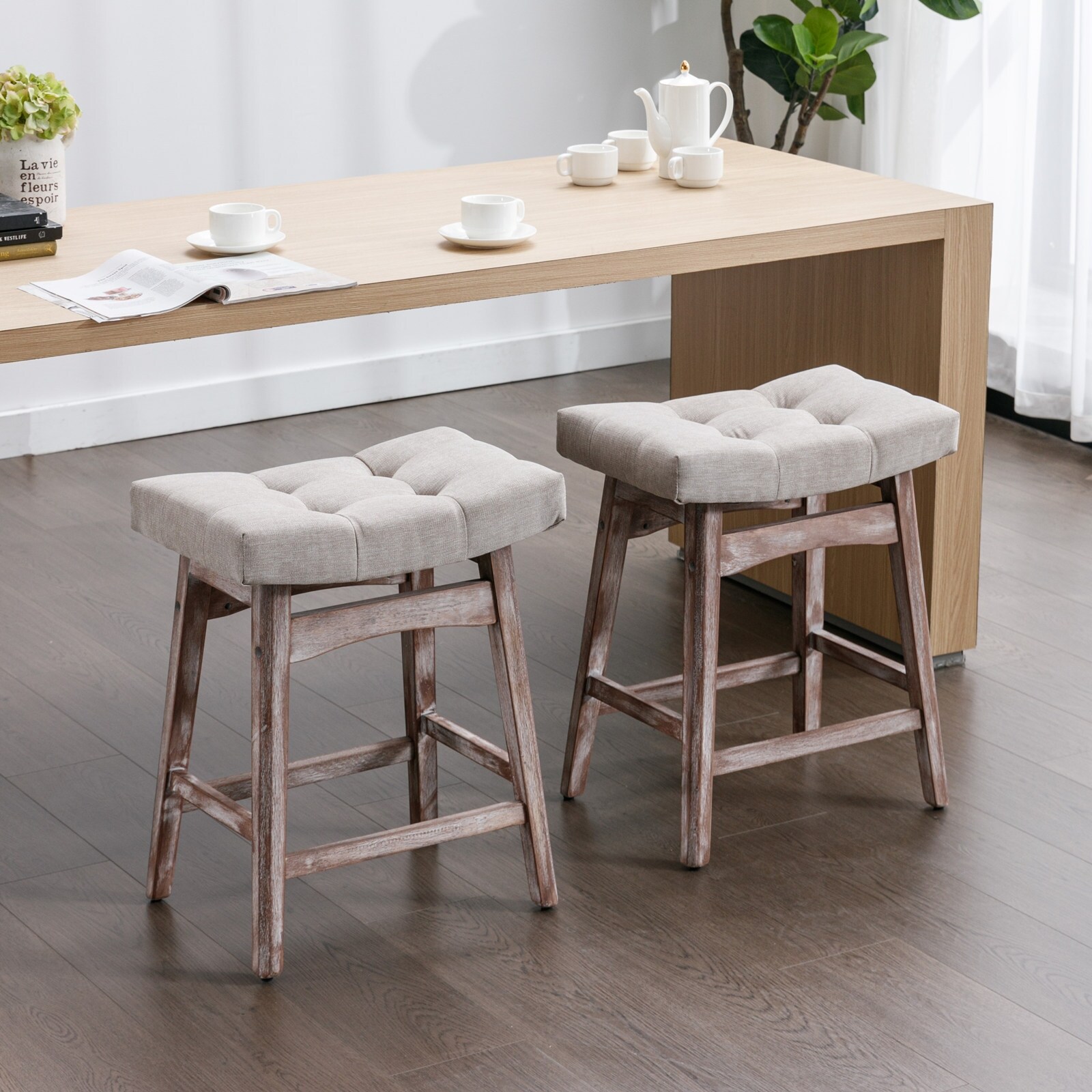 Counter Height Bar Stools Set of 2 for Kitchen Counter with Solid