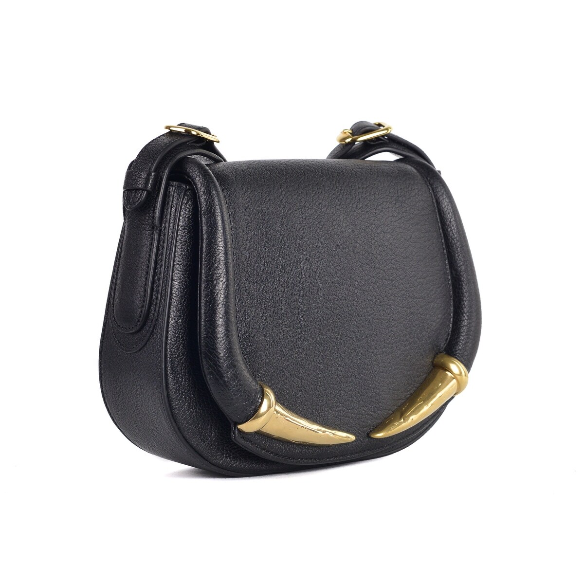 Roberto Cavalli Womens Black Grained Leather Tusk Shoulder Bag~RTL$1695