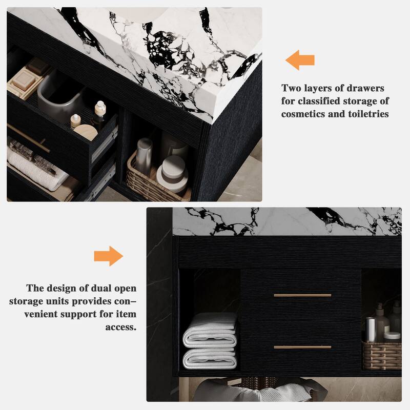 GDFStudio - Modern 29.9" Floating Bathroom Vanity with Sintered Stone Top, Ceramic Sink & U-Shape Drawers