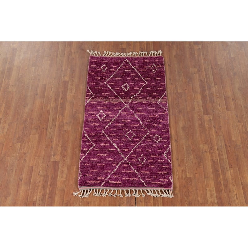Purple Plush Moroccan Oriental Accent Rug Hand-Knotted Wool Carpet - 2'11" x 5'5"