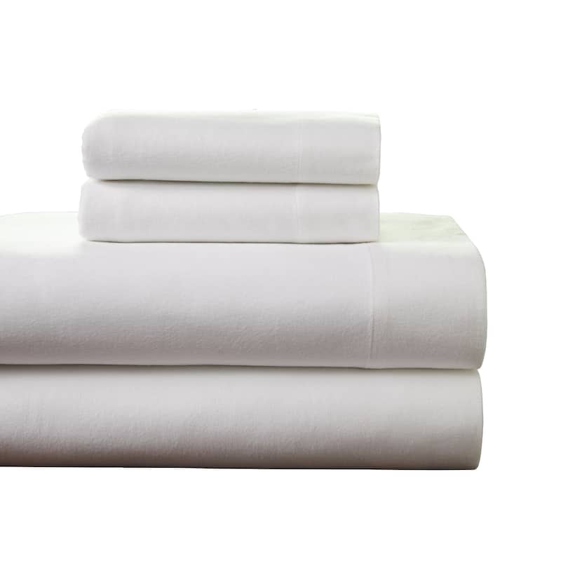 Pointehaven Superior Weight Cotton Deep Pocket Flannel Bed Sheet Set - Full - White