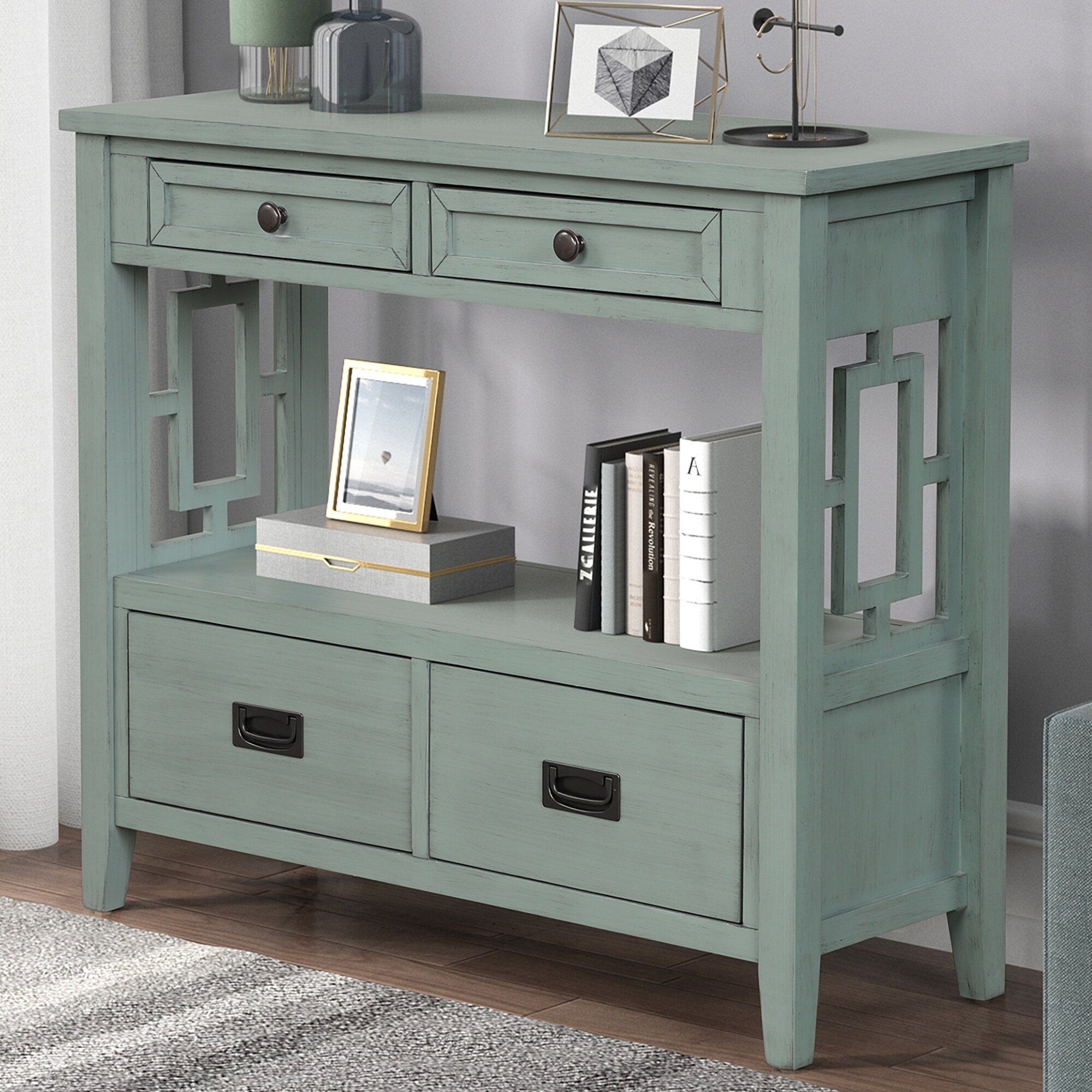 Green console table with storage hot sale