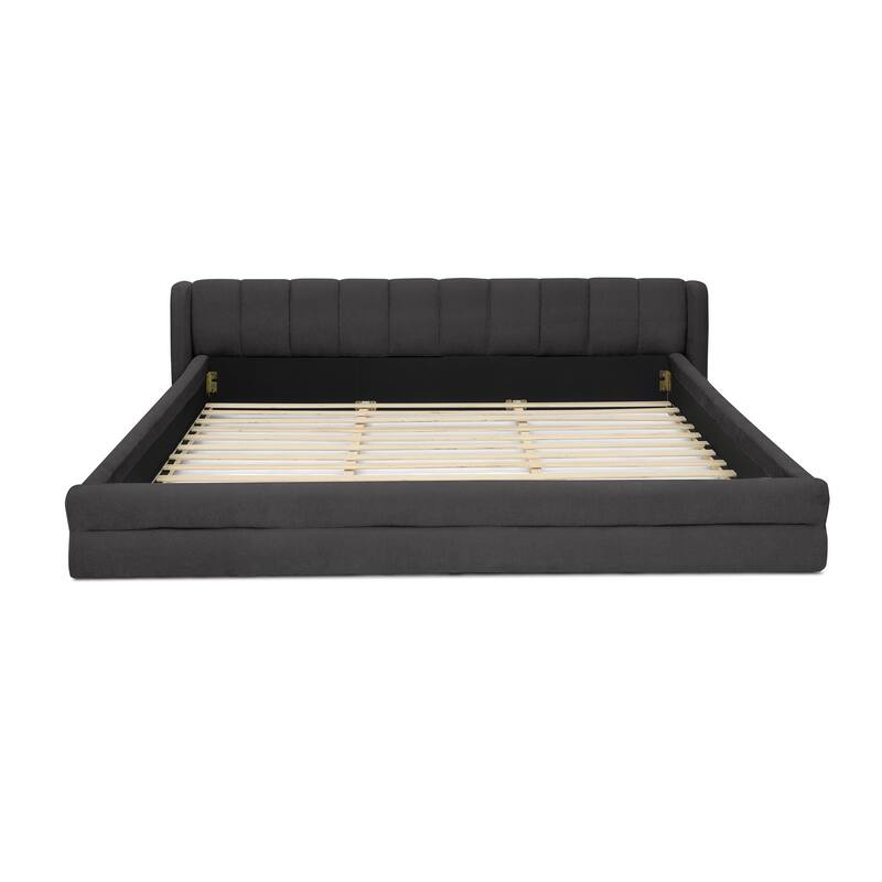 King Size Upholstered Bed Frame with Thick Fabric, comfortable upholstered bed frame, Chenille fabric, with headboard