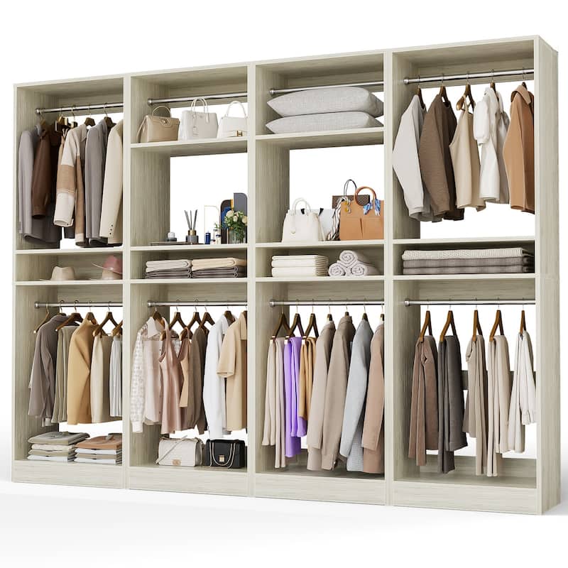 Cimly 25'' W Closet Organizer System with 2 Hanging Rods and DIY Shelves for Walk-in and Reach-in Closet - Washed Oak - Set of 4