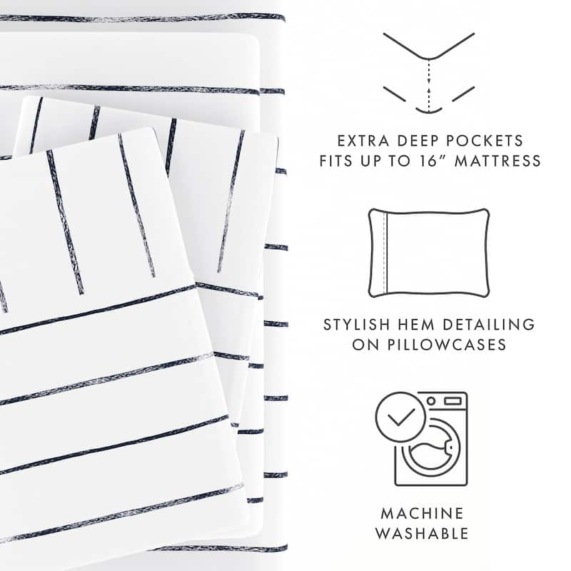 Becky Cameron Distressed Field Stripe Pattern 4 Piece Deep Pocket Bed Sheets Set