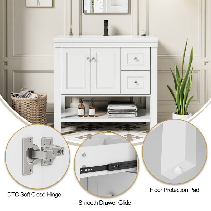 36"/48" Open Shelf Bathroom Vanity with Drop in Sink Drawer