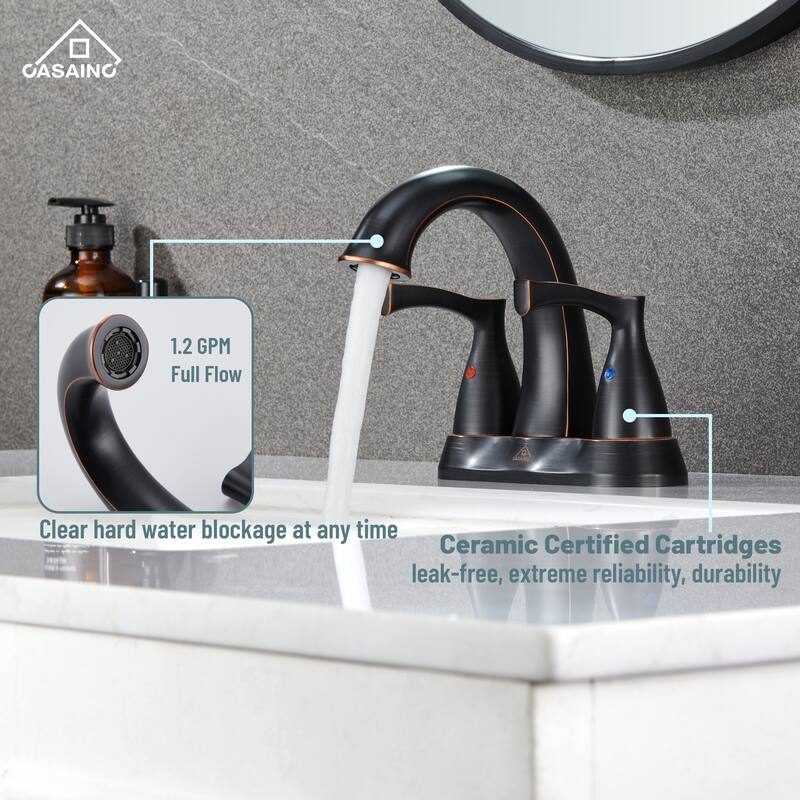 4 in. Centerset Double Handle Bathroom Faucet with Drain Kit Included