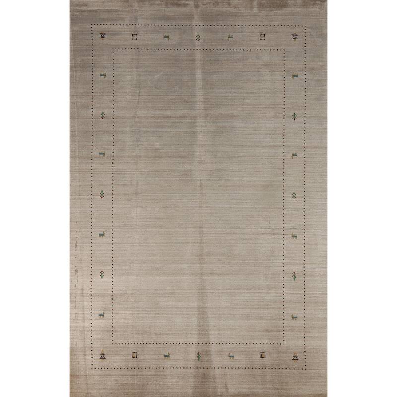 Hand Knotted Oriental 100% Wool Carpet Tribal Tribal Beige & Ivories Gabbeh Area Rug - 9' 5'' X 6' 7''