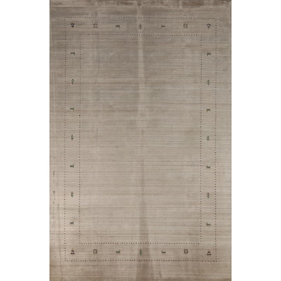 Hand Knotted Oriental 100% Wool Carpet Tribal Tribal Beige & Ivories Gabbeh Area Rug - 9' 5'' X 6' 7''