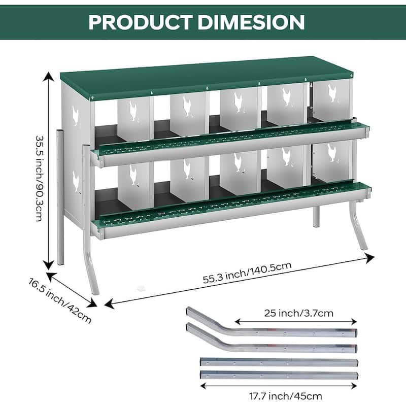 10 Compartment Nesting Box, Chicken Laying Box, with Bracket Legs, Easy to Clean and Install