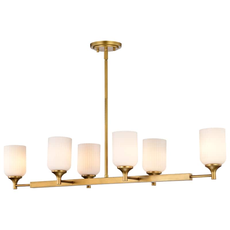 Solara 6 Light Island Pendant Natural Brass Finish Frosted Ribbed Glass - Natural Brass